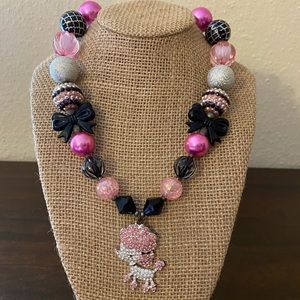 Pink and black poodle bubblegum necklace